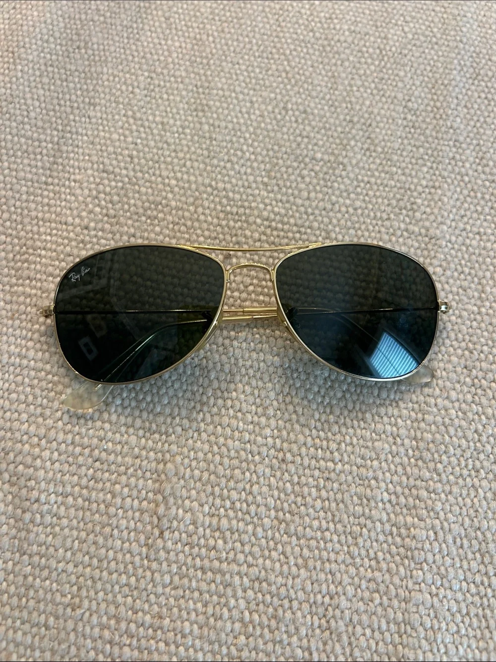 Ray-Ban Gold Frame Aviator Sunglasses with Dark Green Lenses